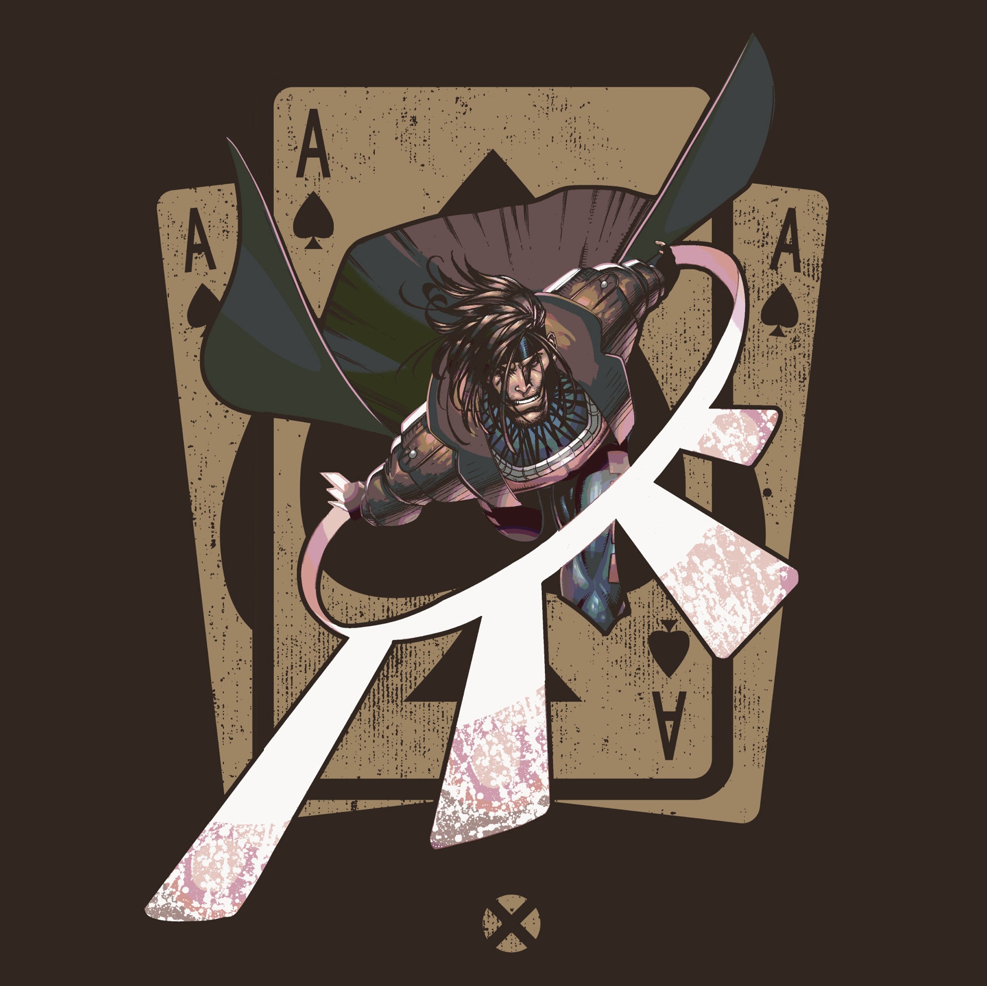 X-Men Gambit Explosive Cards Brown Tee